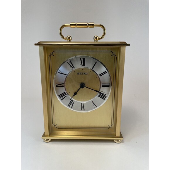 Vintage Seiko Clock Desk-Top/Table Brass Versailles Carriage QHG102GLH "Works" - Picture 1 of 9